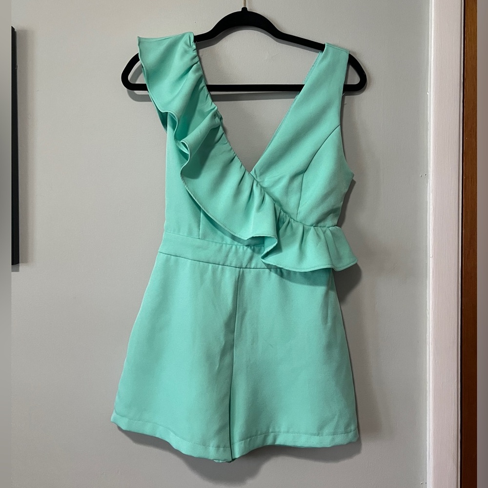 DO+BE Ruffle Romper Seafoam Green Women Small